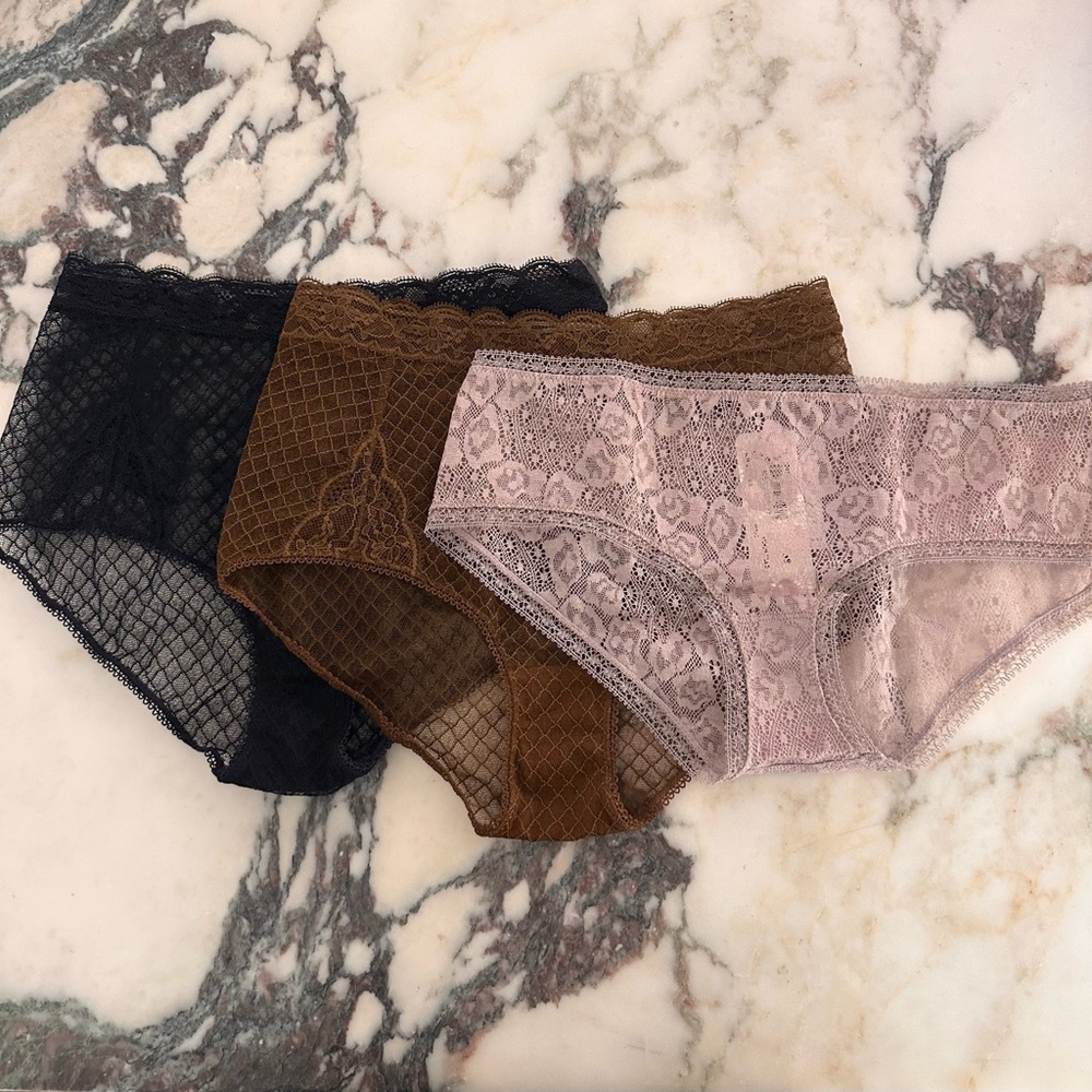 Lace Bikini Panty Three-Pack — Navy, Brown, Mauve